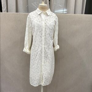GAP Cream Long Sleeve Shirt Dress with Cuffed Sleeves